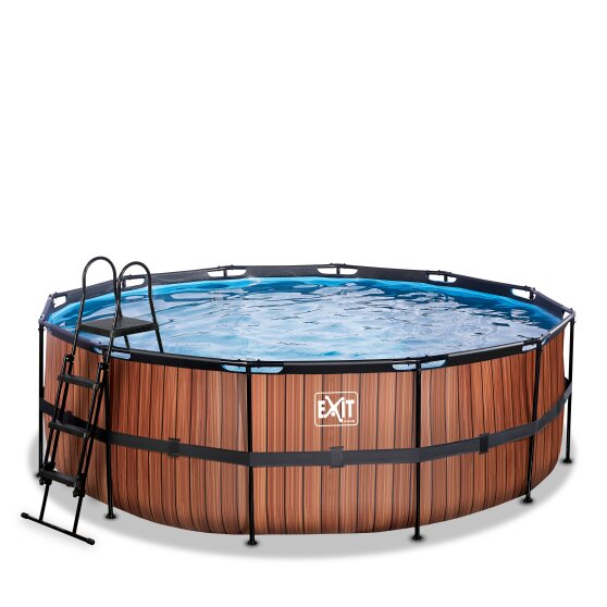 Exit Wood Pool ø427x122cm Med Filterpumpe Brun