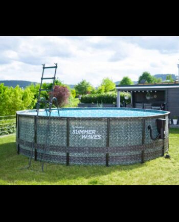 Elite Frame Fritstående Pool Komplet Sæt Stige Pumpe H122 ø488 Grå Rattanoptik