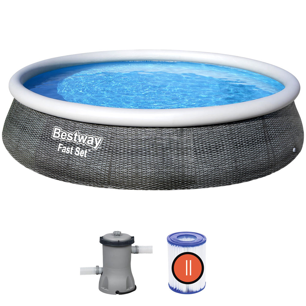 Fast Set Pool Swimmingpool Runde Rattan Optik  Filterpumpe 396x84