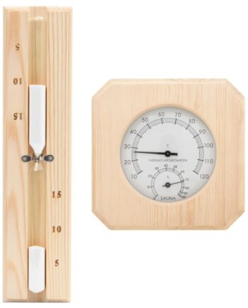 Saunasæt Hygrometer Timeglas Massivt Fyrretræ