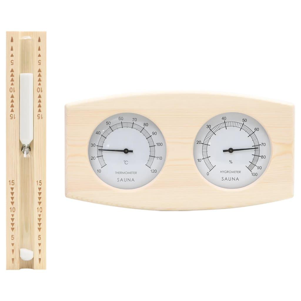 Saunasæt Med Hygrometer Timeglas Massivt Fyrretræ
